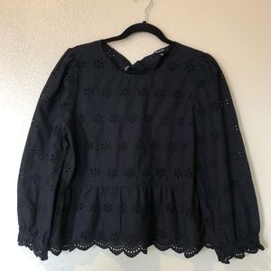 Black Madewell Eyelet Keyhole Peplum Top Large